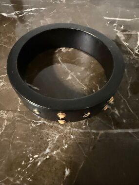 BCBGMaxAzria Black Wood Bangle Bracelet with Gold Studs